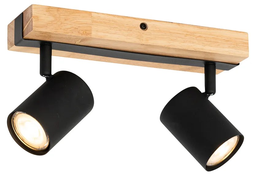 Stropné svietidlo čierne s drevom 2-svetlo nastaviteľné obdĺžnikové - Jeana