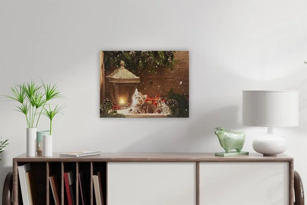 Nástenná maľba LED Mačka pred lampášom, 30 x 40 cm