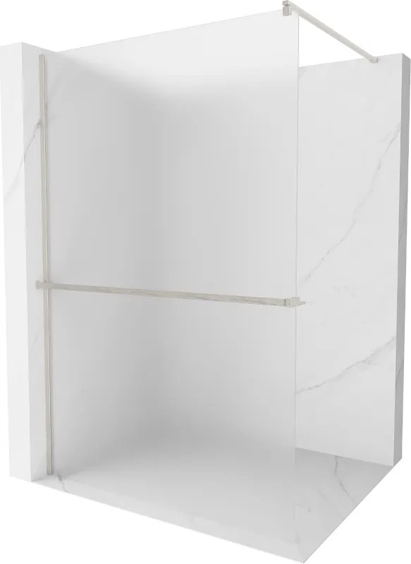 Mexen Kioto+, sprchová zástena Walk-In s poličkou a vešiakom 140 x 200 cm, 8mm sklo námraza, brúsená oceľ profil, 800-140-121-97-30