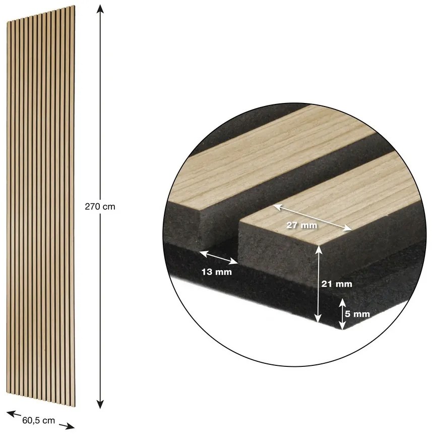 Akustický panel G21 270x60,5x2,1 cm, prírodný dub 63910193 2ks