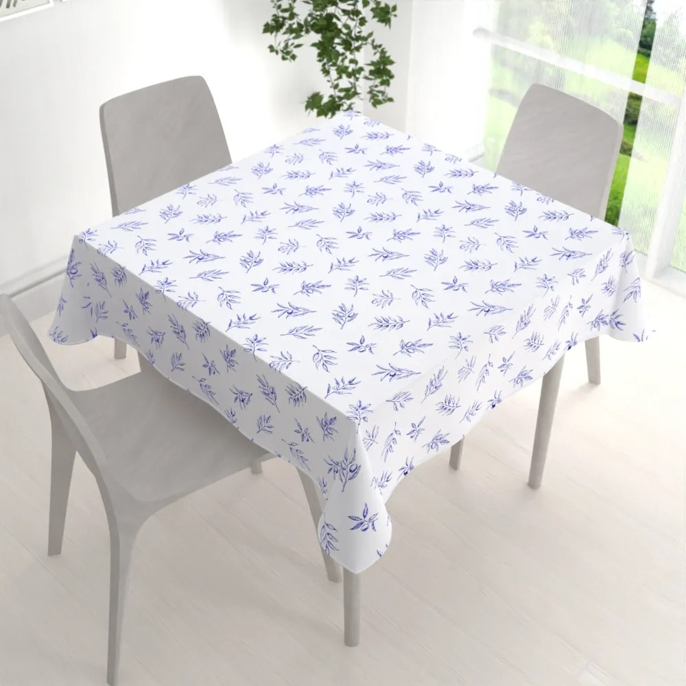 Biante Teflónový štvorcový obrus TF-114 Modré olivové vetvičky na bielom 80x80 cm