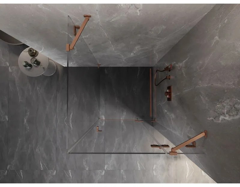 Mexen Lunar, 1-krídlový sprchový kút, pravý, 100 x 100 cm, 8mm číre sklo, medený profil, 834-100-100-65-00-P