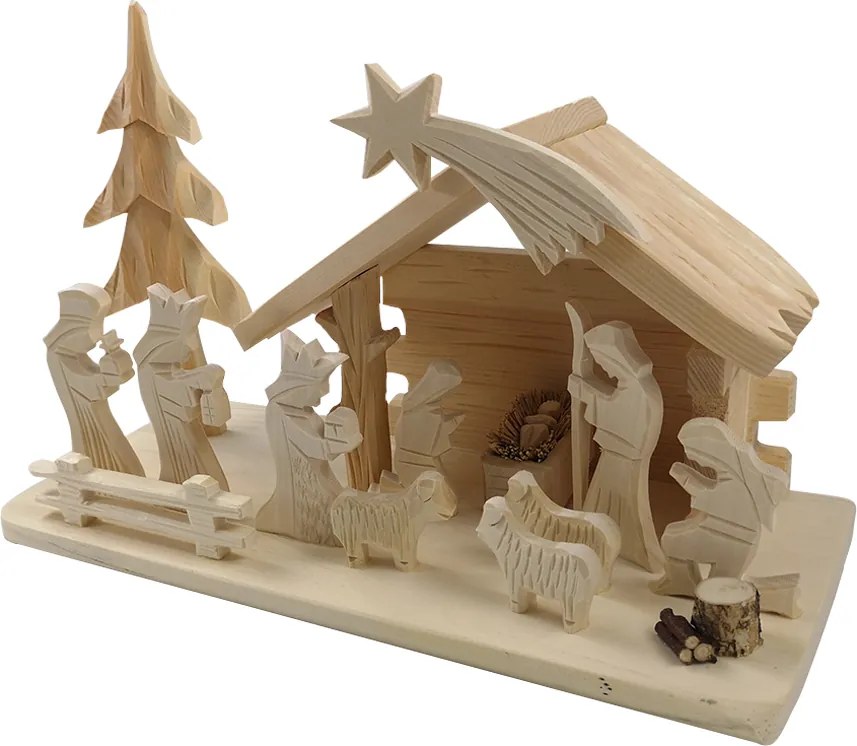 AMADEA Betlehem z masívneho dreva, ručne vyrezávaný, 40 cm, český výrobok
