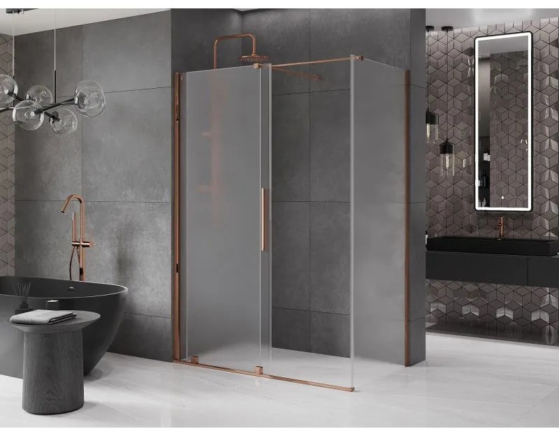 Mexen Velar, sprchový kút s posuvnými dverami 150 x 90 cm, 8mm sklo námraza, ružové zlato, 871-150-090-31-55