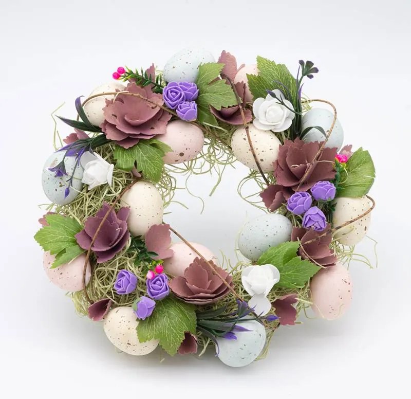 DECOLED Velikonoční věnec, 30 x 8 cm, fialové a růžové květy