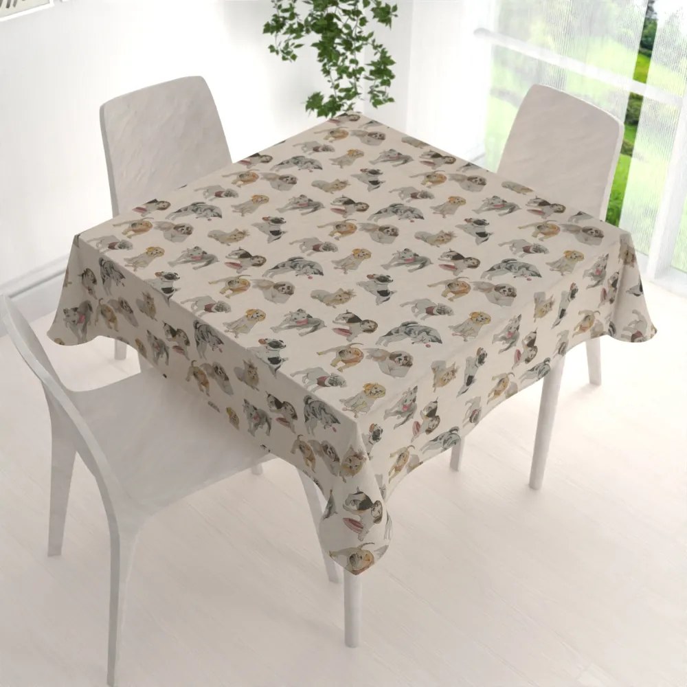 Biante Dekoračný štvorcový obrus PML-096 Šteniatka na hnedobéžovom 110x110 cm