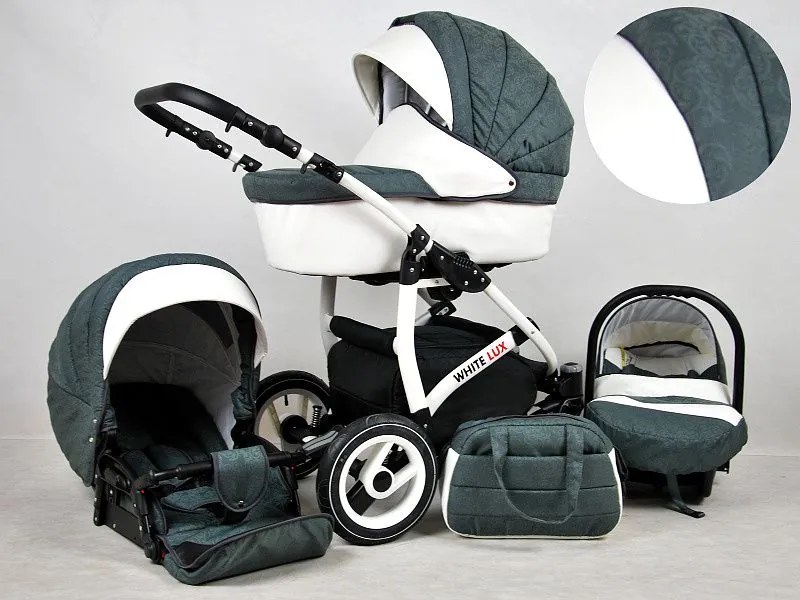 Detský kočík Rafpol White Lux - Dark Grey (2-kombinácia)