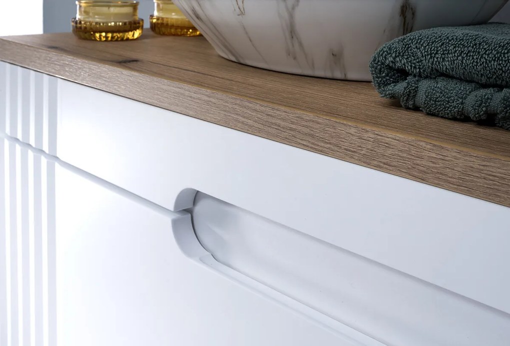 Kúpeľňová skrinka Fiji Pati s doskou a umývadlami 120 cm biela/dub coast evoke