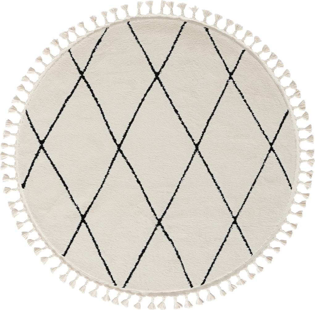 My Flair, Kusový koberec Moroccan Fantasy weiß kruh, 140x140 (priemer) kruh, čiernobiela, obývacia izba