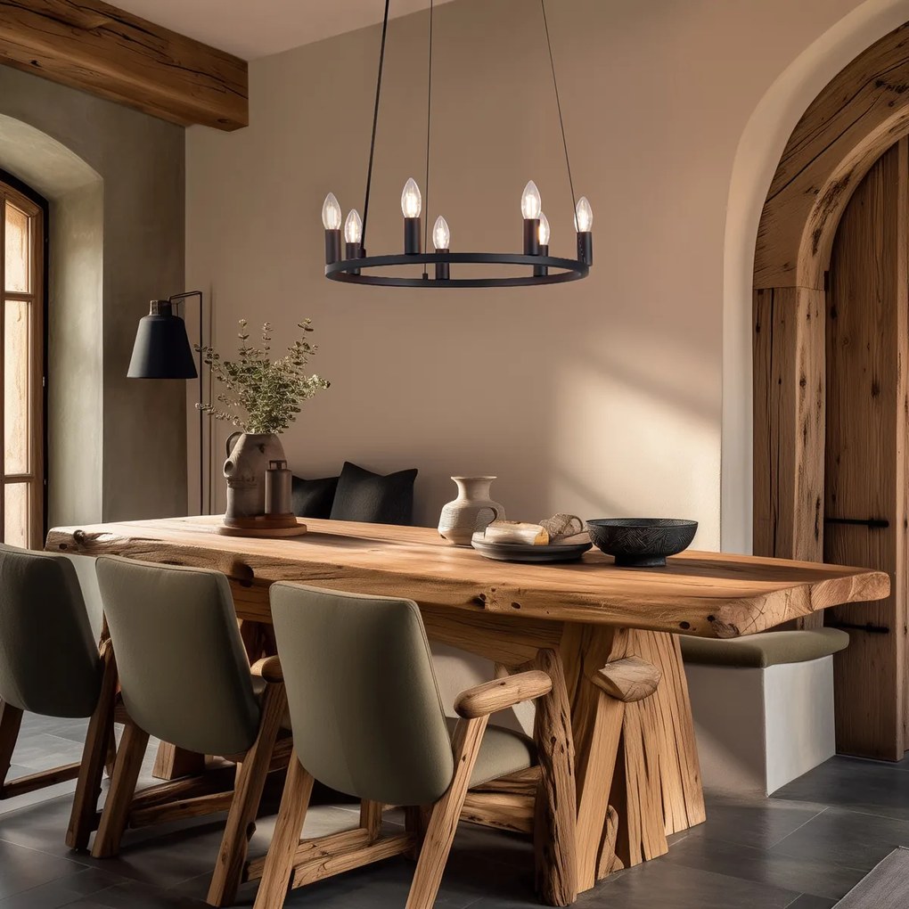 Priemyselné závesné svietidlo čierne so 7 svetlami - Knight