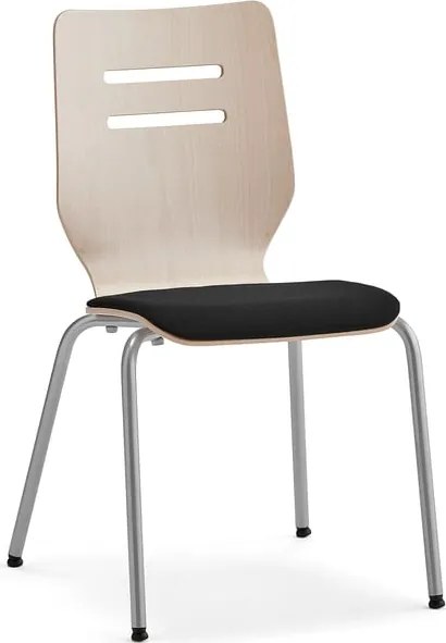 Stolička EXERCENDO, strieborná, breza, čierne čalúnenie