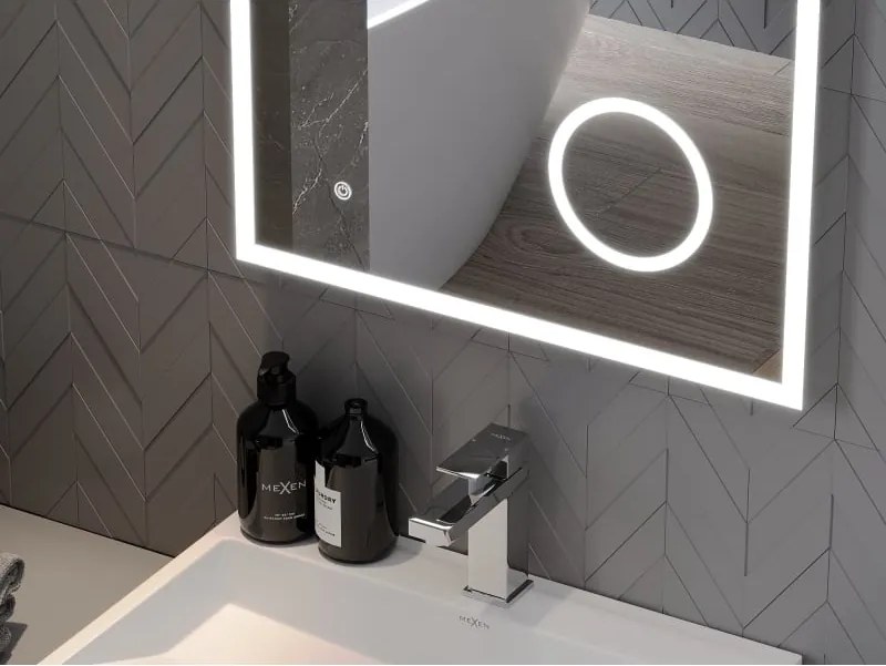Mexen Kala kúpeľňové zrkadlo s podsvietením a kozmetickým zrkadielkom 60 x 80 cm, LED 6000K, anti-pára