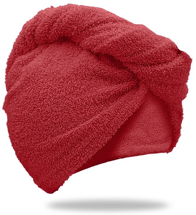 Rýchloschnúci froté turban na vlasy červený, 100% bavlna