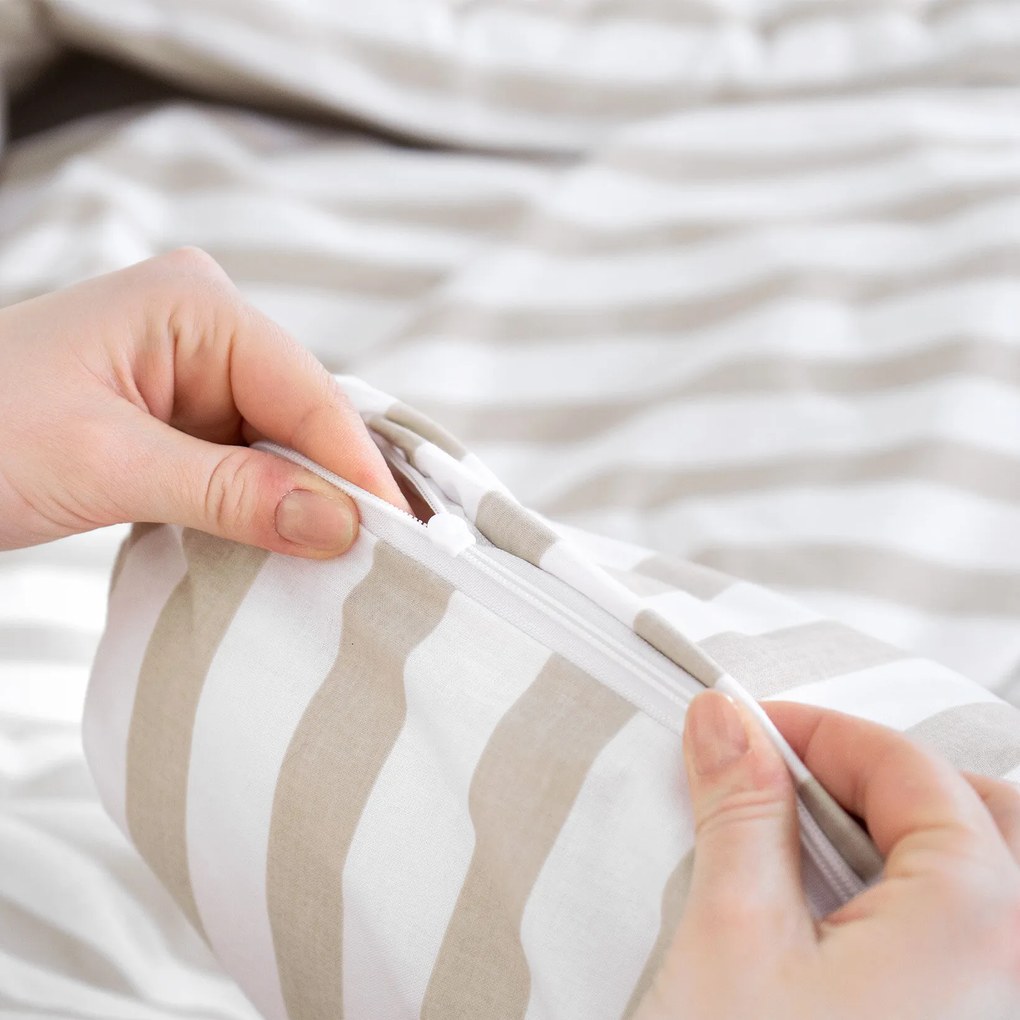 Goldea bavlnené posteľné obliečky duo - latte prúžky s latte 140 x 220 a 70 x 90 cm