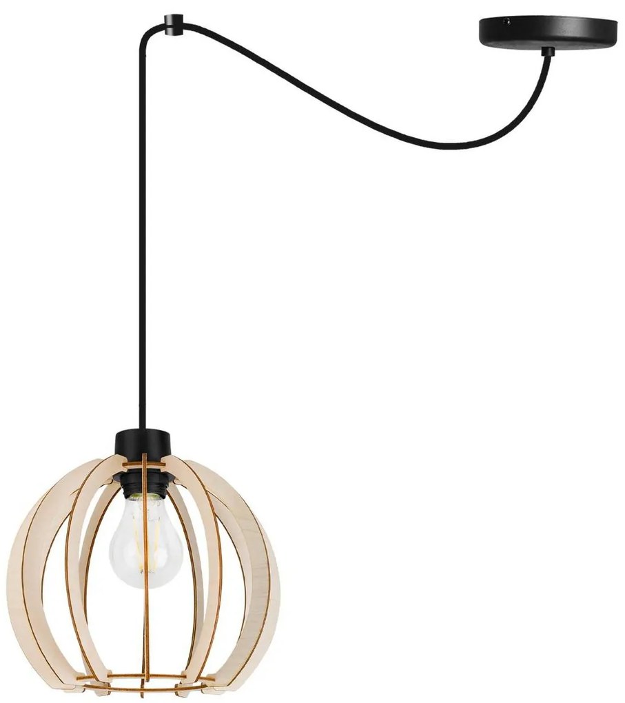 Závesné svietidlo Timber Spider 9, 1x drevené tienidlo