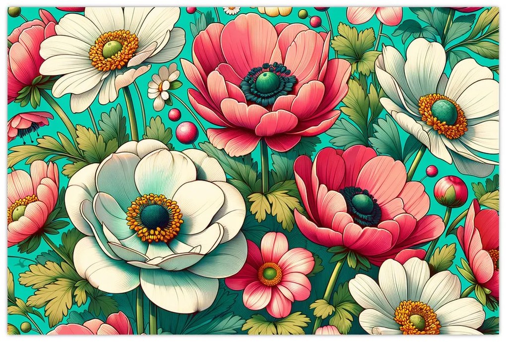 Obraz - Kvety na modrom pozadí (90x60 cm)