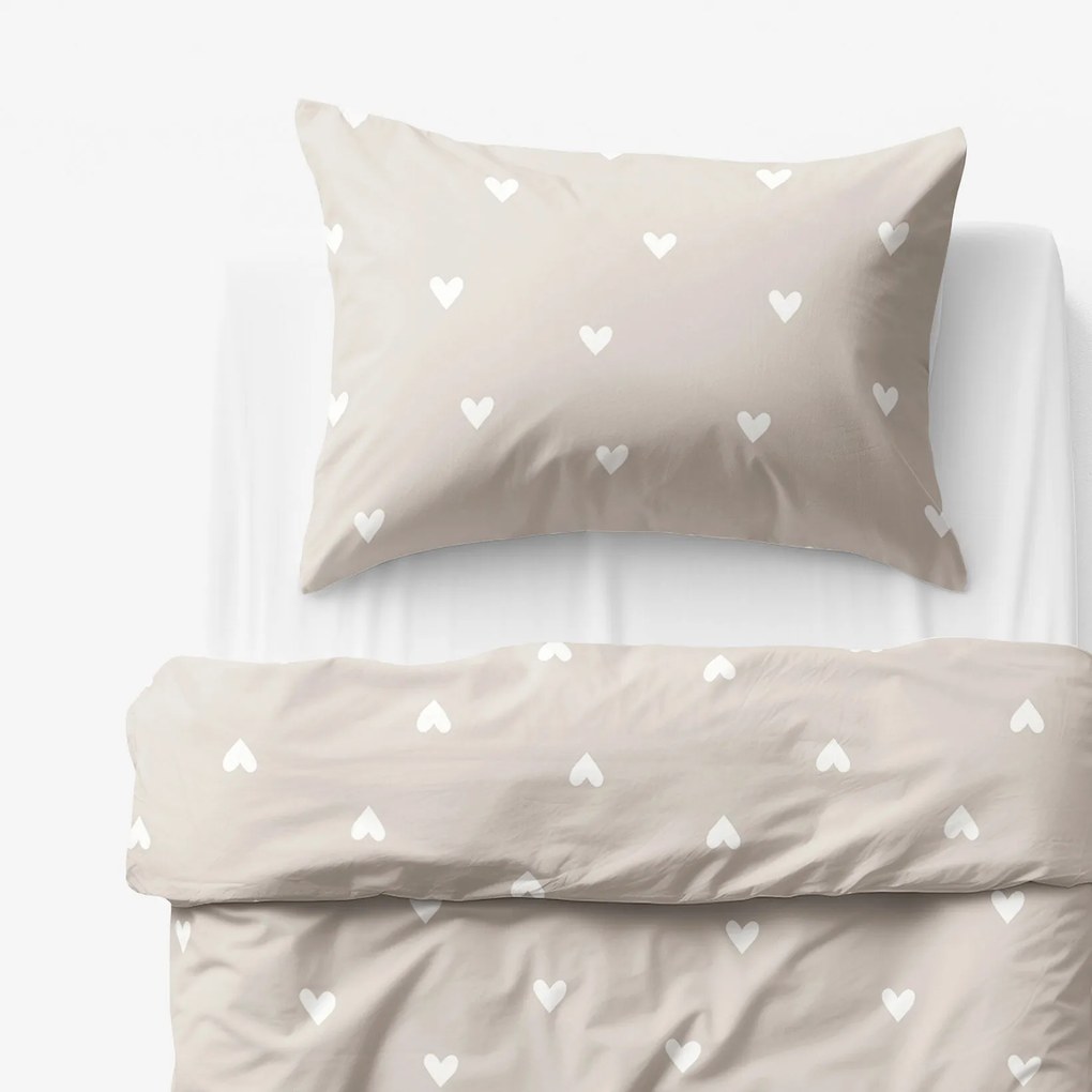 Goldea detské bavlnené obliečky - srdiečka na latte 140 x 200 a 70 x 90 cm