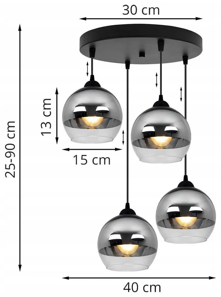 Závesné svietidlo Bergen, 4x chrómové/transparentné sklenené tienidlo (fi 15cm), o