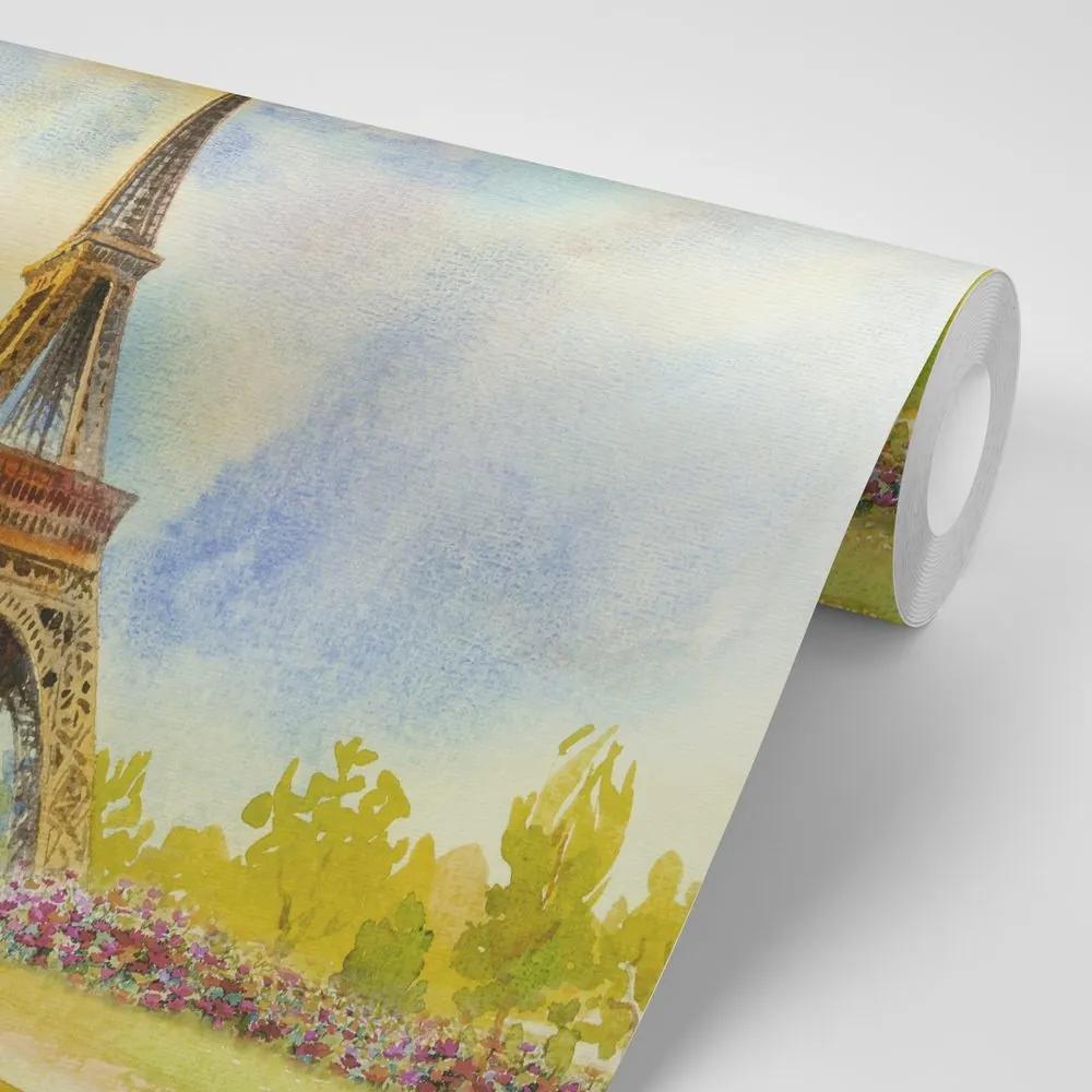 Samolepiaca tapeta Eiffelova veža v pastelových farbách - 300x200