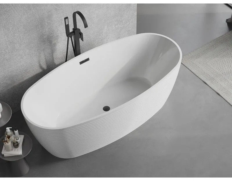 Mexen Lira, voľne stojaca vaňa, vzor, 170 × 80 cm, biela lesklá, čierny prepad, 52831708000-70