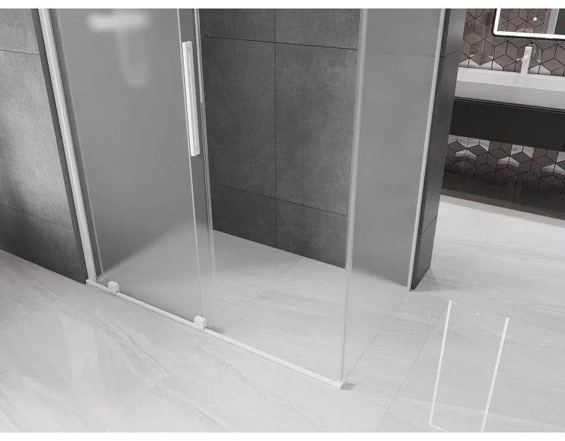 Mexen Velar, sprchový kút s posuvnými dverami 130 x 75 cm, 8mm sklo námraza, biela matná, 871-130-075-31-20