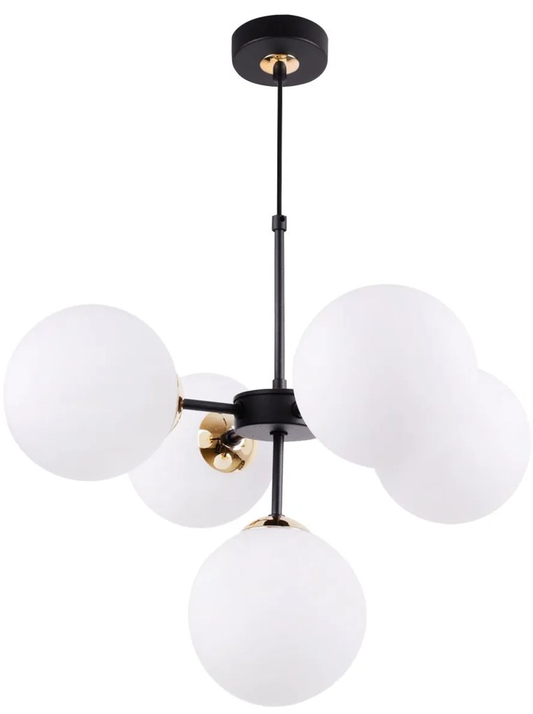 Závesné svietidlo Florence, 5x biele sklenené tienidlo, g