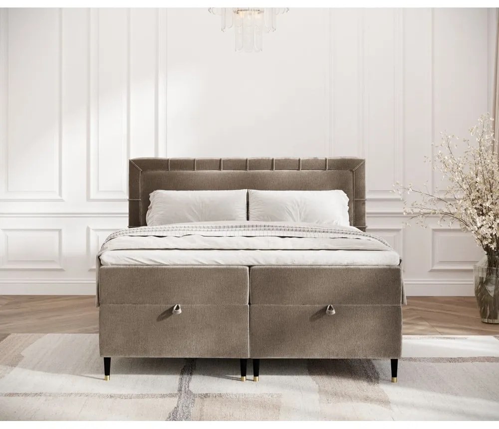 Béžová boxspring posteľ s úložným priestorom 200x200 cm Voyage – Maison de Rêve