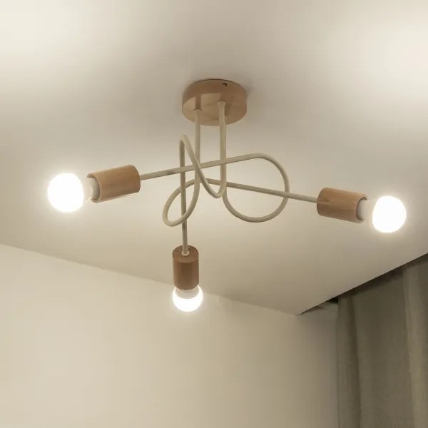 Prisadený luster OXFORD 3xE27/15W/230V borovica/krémová