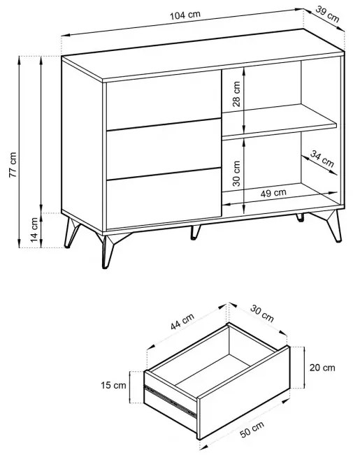 Komoda Diamond KSZ 104 cm dub tmavý/čierna