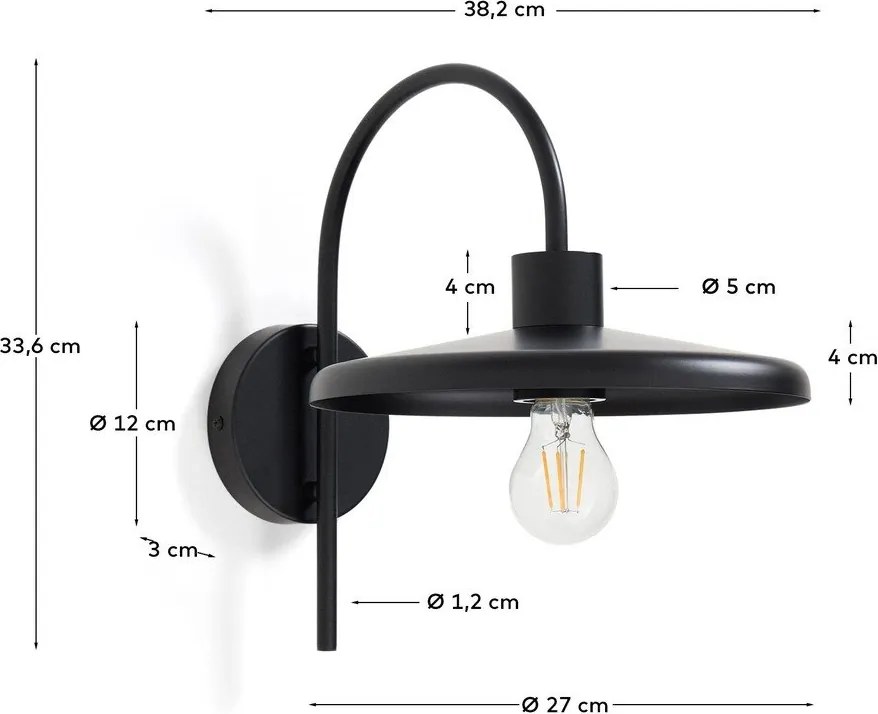 Čierne nástenné svietidlo ø 27 cm Nuvira – Kave Home