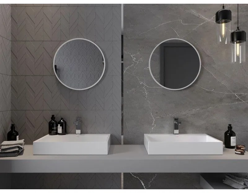 Mexen Loft, okrúhle kúpeľňové zrkadlo 50 cm, farba rámu biela, 9850-050-050-000-20