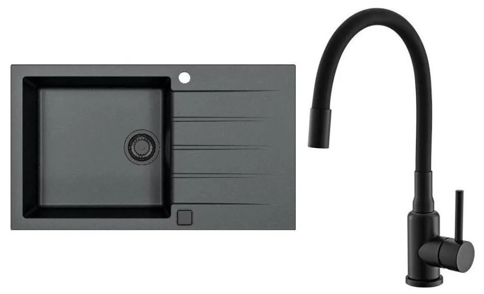 ALVEUS SETA23232 - Kuchynský drez CADIT+drezová batéria MINTAS 34cm granit/čierna