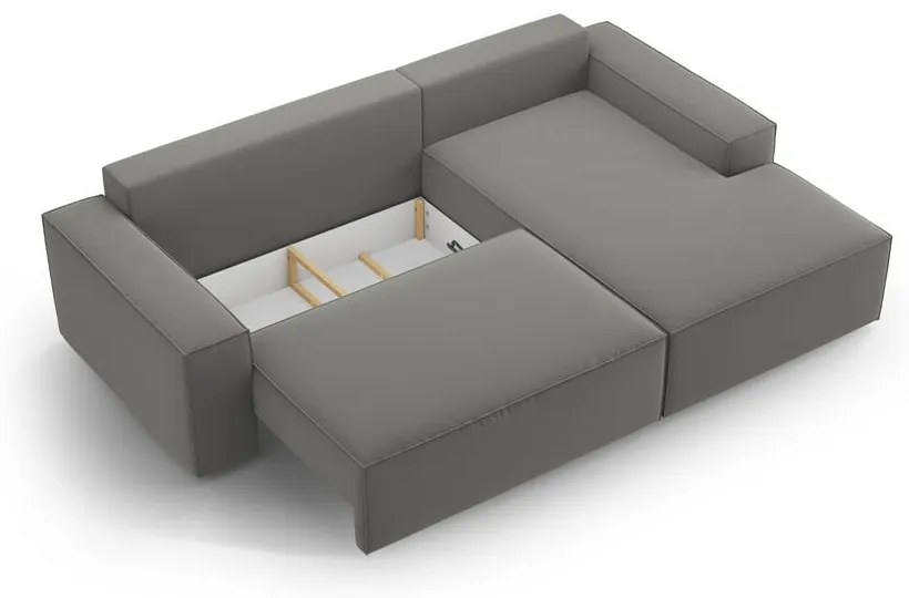 Svetlosivá zamatová rozkladacia/s úložným priestorom rohová pohovka (pravý roh/s leňoškou) Jodie – Micadoni