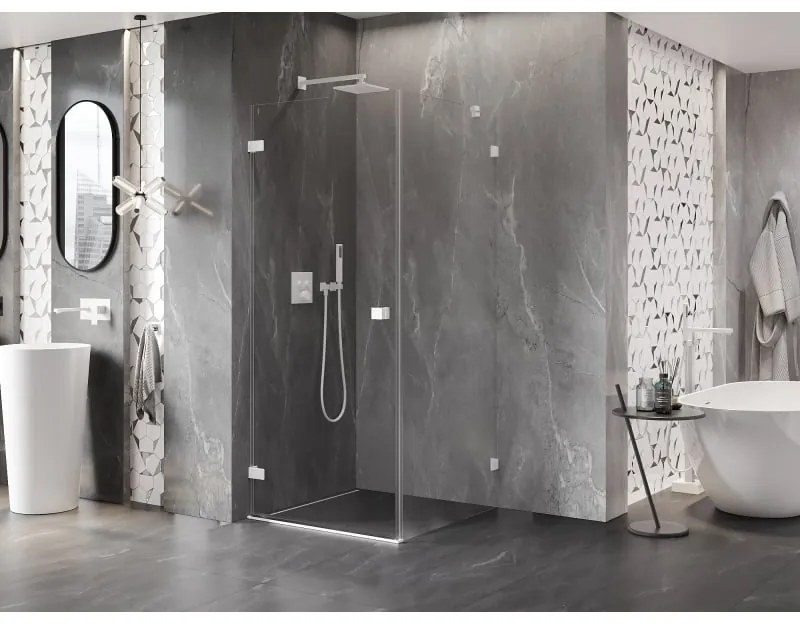 Mexen Lunar-B, výklopný sprchový kút ľavý 70 x 70 cm, 8mm číre sklo, biely profil, 832-070-070-20-00-L