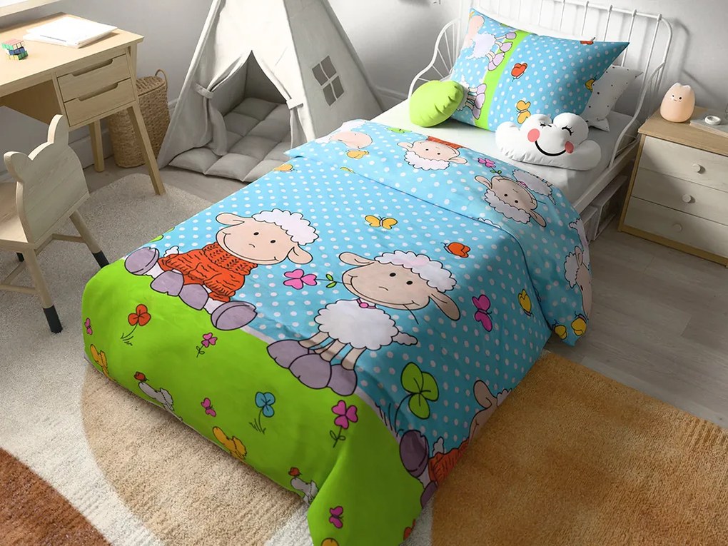 Bavlnené obliečky do postieľky OVEČKY modré Rozmer obliečky: 45 x 65 cm | 90 x 135 cm