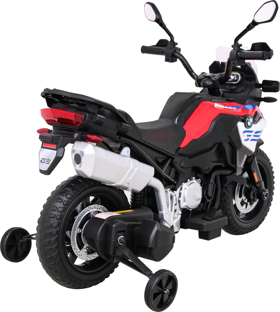 Ramiz Detský motocykel na batérie BMW F850 GS červený + pomocné kolieska + audio LED + pomalý štart + EVA