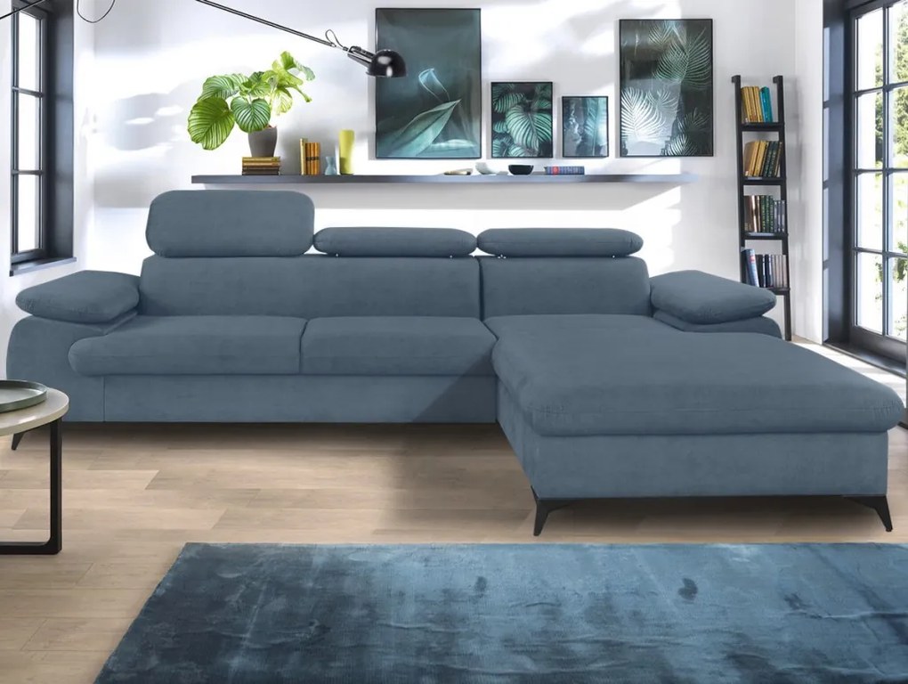 Rohová sedacia súprava Scala, denimovo modrá látka, pravý roh