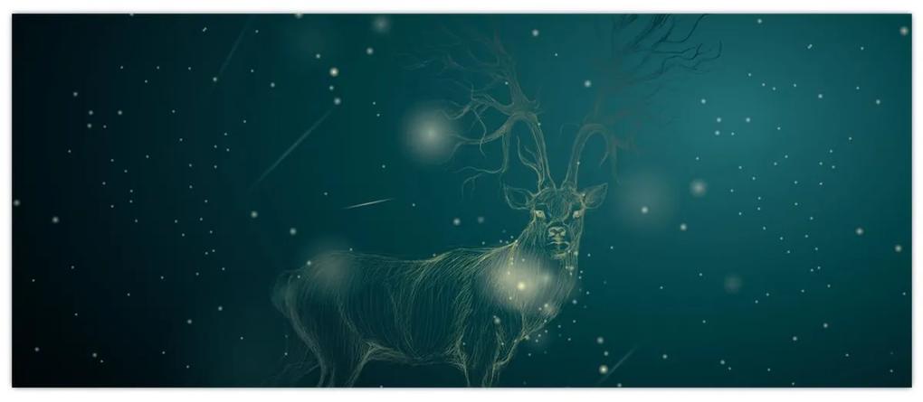 Obraz - Magický jeleň v noci (120x50 cm)