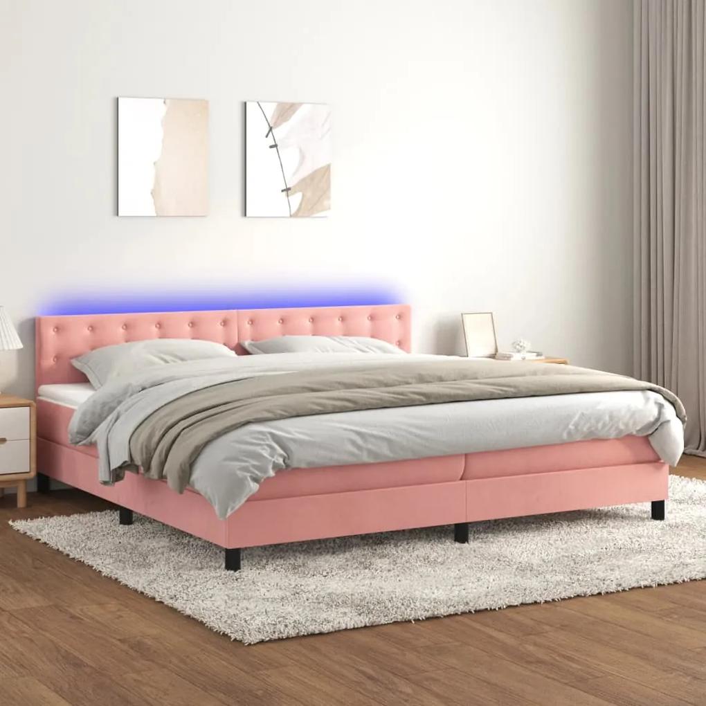Posteľný rám boxsping s matracom a LED ružový 200x200 cm zamat 3134668