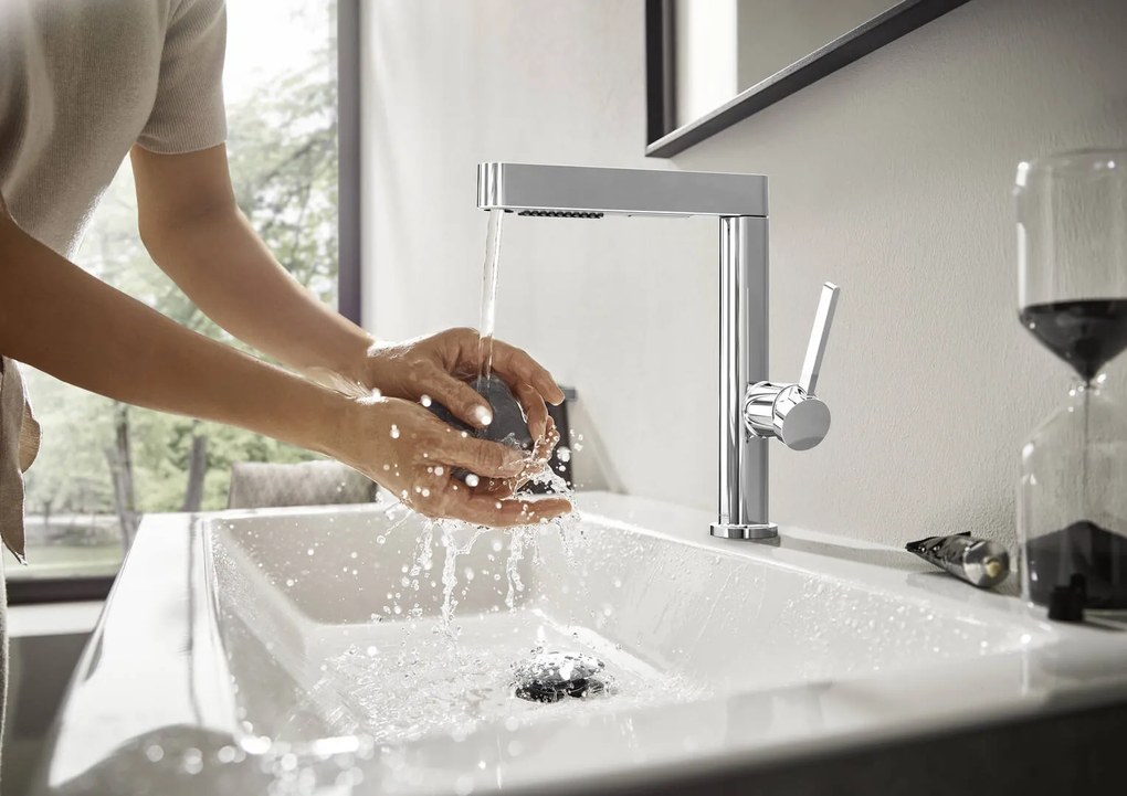 Hansgrohe Finoris, umývadlová batéria 230, s výpustom Push-Open a výsuvnou spŕškou, EcoSmart, chrómová, HAN-76063000