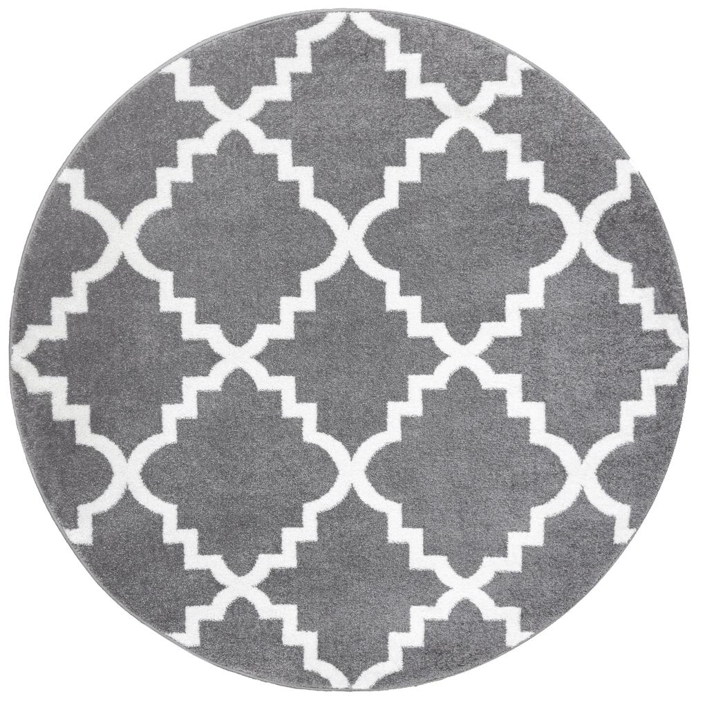 Okrúhly koberec SKETCH - F343 sivá /biela trellis