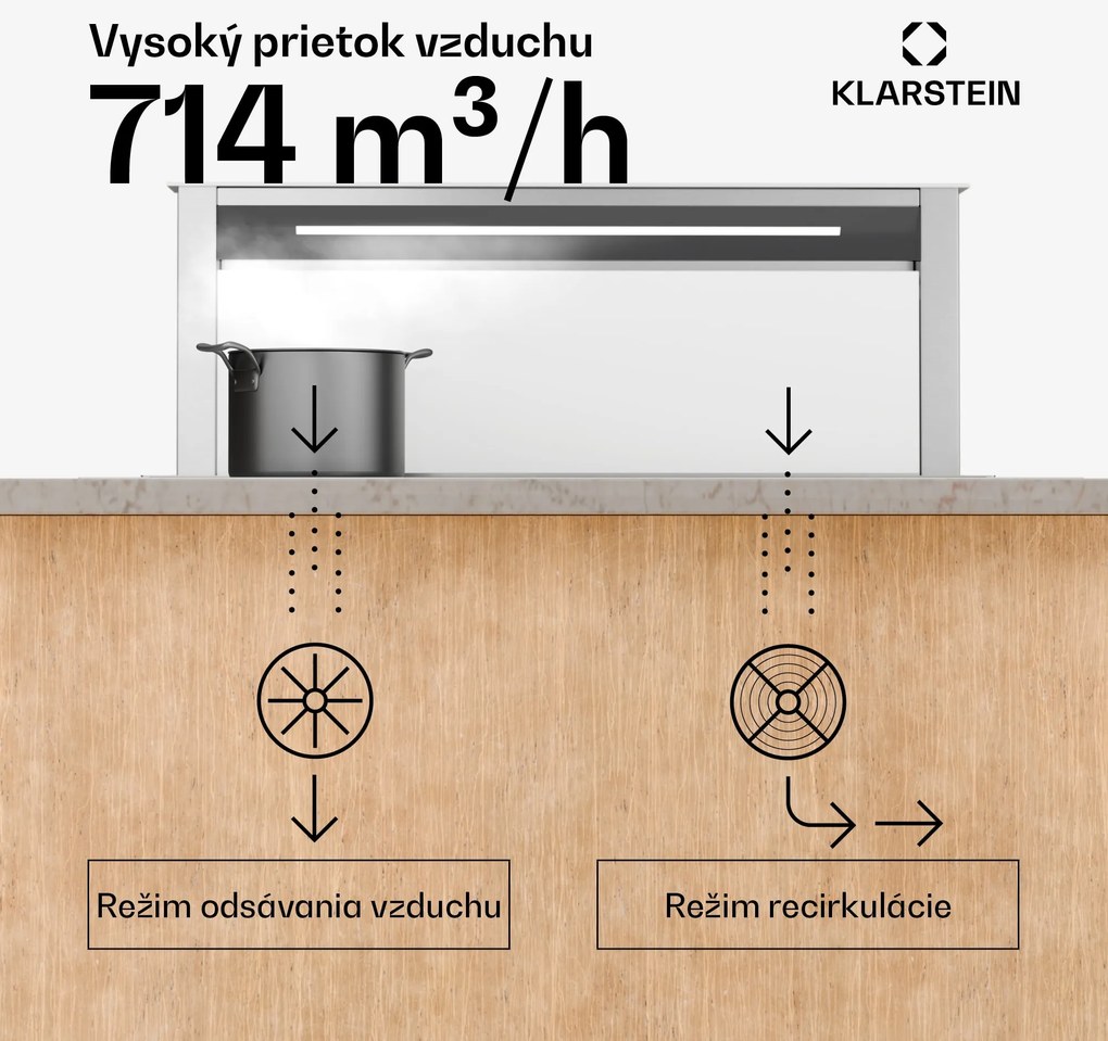 Klarstein Royal Flush Eco digestor, Výsuvný, 714 m³/h, Boost, Dotykové ovládanie, EEK A++