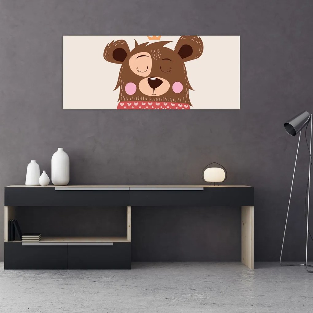Obraz - Medvedík s červeným šálom (120x50 cm)