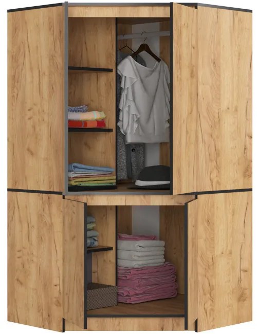Rohová šatníková skriňa S 100 4D CLP dub craft
