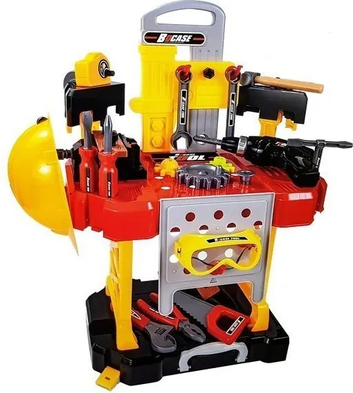 LEAN Toys Detská dielňa 3v1 na batérie, kufrík, 85 dielov, 56 cm