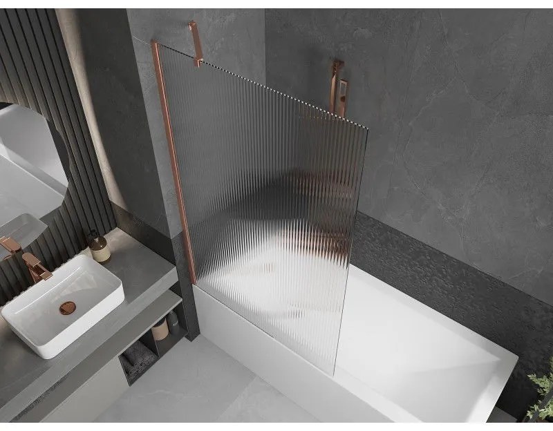 Mexen Next, 1-krídlová vaňová zástena 100 x 150 cm, 6mm sklo Ribs, medená matná, 895-100-000-00-09-65