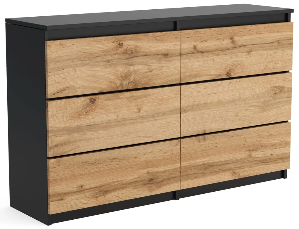 Veľká komoda 6 zásuviek ARIE šírka 120cm Černá/Dub Wotan