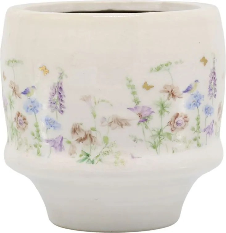 Krémový antik keramický kvetináč s kvetmi Papillon Blossom - Ø 13*12 cm