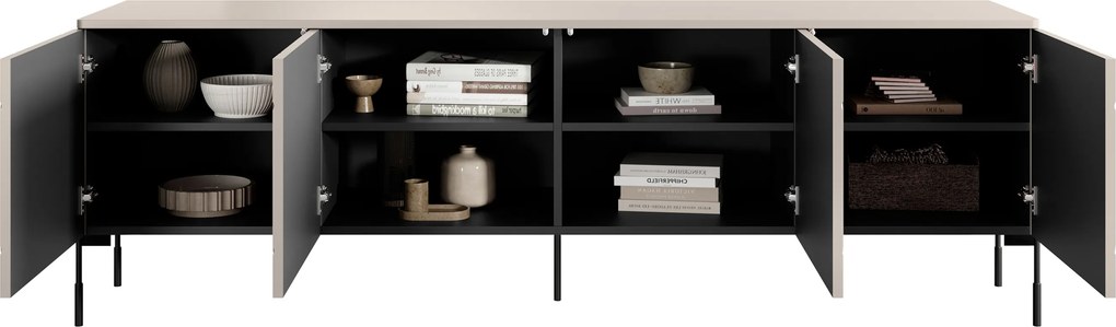 RTV skrinka Sonatia 200 cm štvordverová na kovových nohách - kasmír