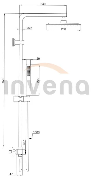 Invena Svart, termostatická sprchová batéria Trend so sprchovou sadou Svart 25x25 cm, čierna matná, INV-AU-85-004-X
